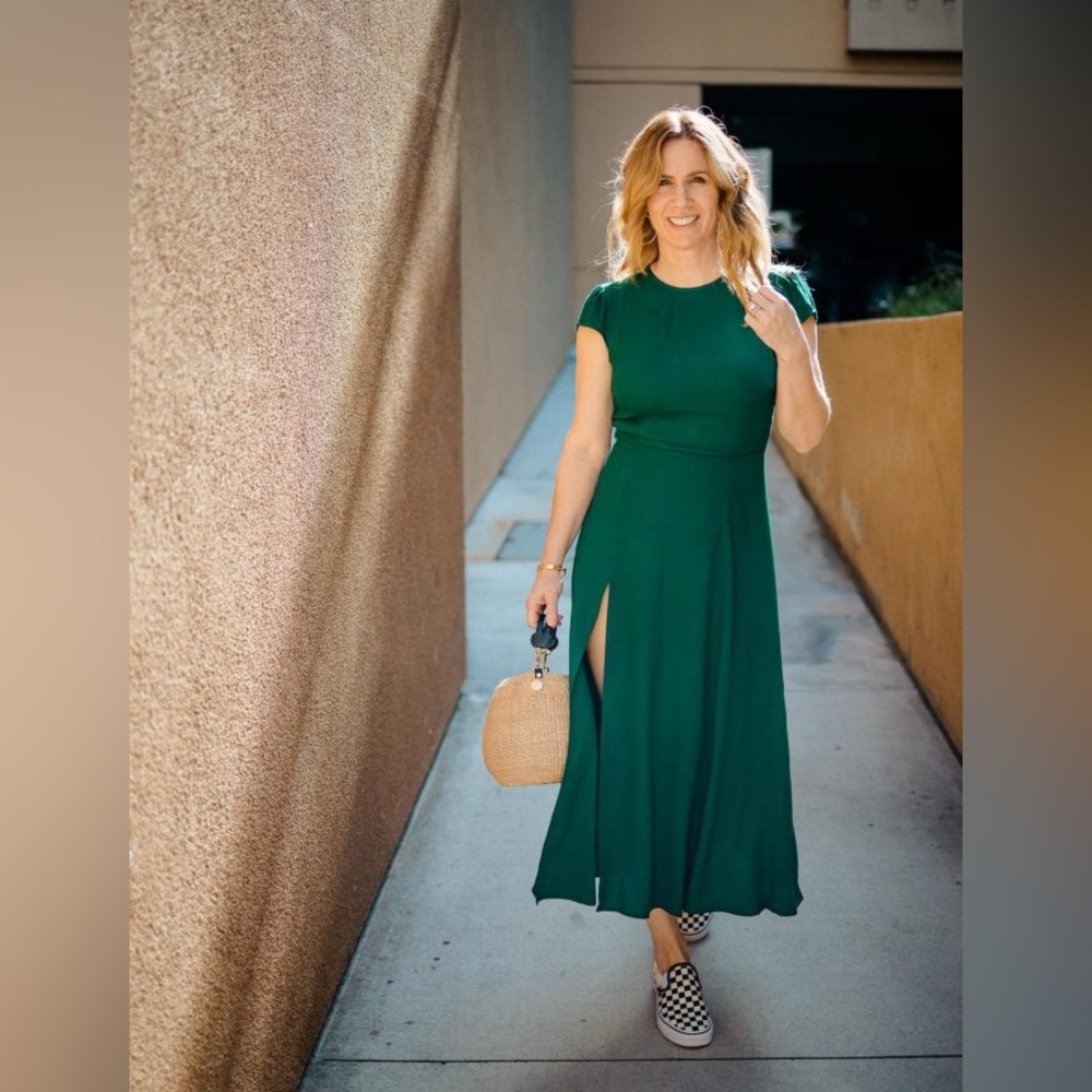 Reformation Emerald Green Midi Dress with Side Slit